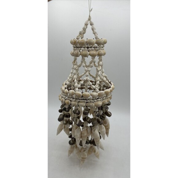 Dangling Shell Chandelier Handmade Wind Chime Home Decor 14x6” Nautical Ocean - Picture 2 of 10